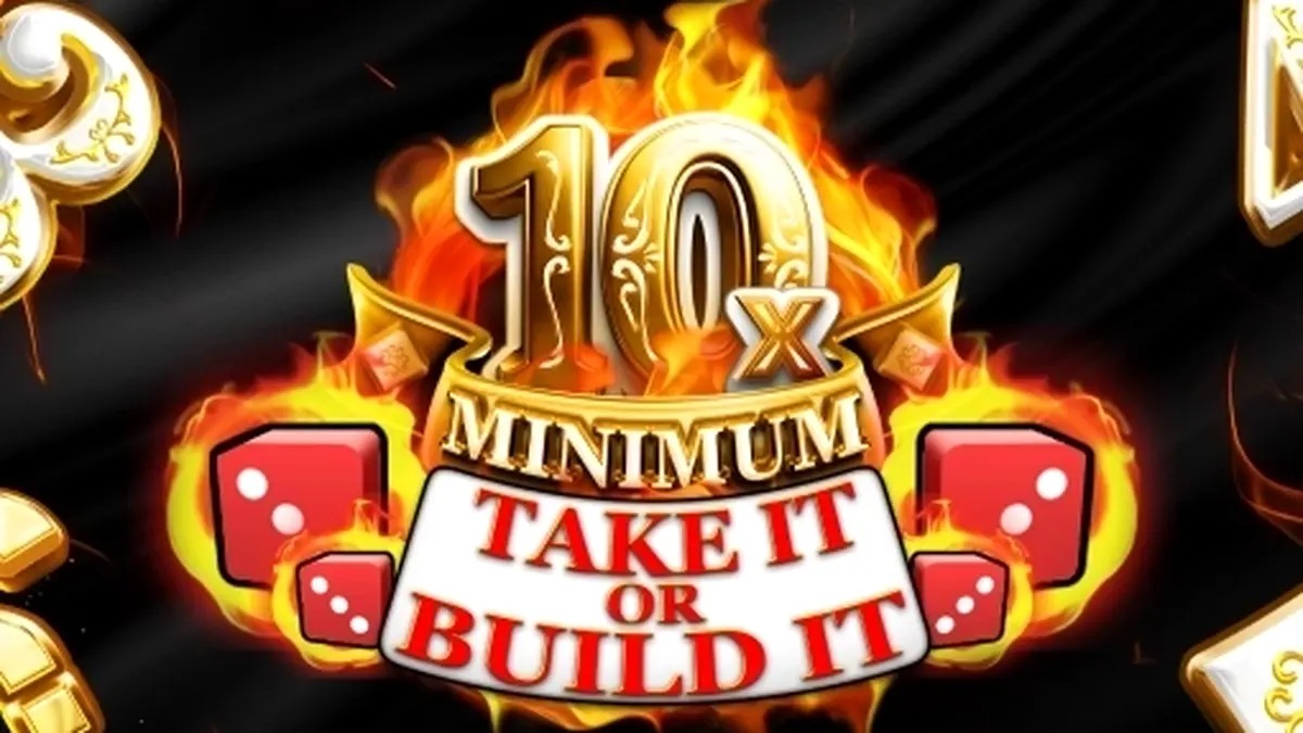 Tampilan antarmuka slot 10x Minimum Take It or Build It dengan desain retro yang cerah